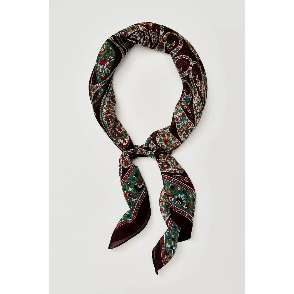Free People So Silk Printed Bandana Scarf Tube Top Belt Floral Paisley Wrap OS